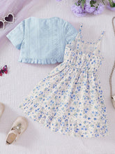 Young Girls Spring/Summer Knitted Hollow Out Cropped Top & Floral Print Sleeveless Dress
